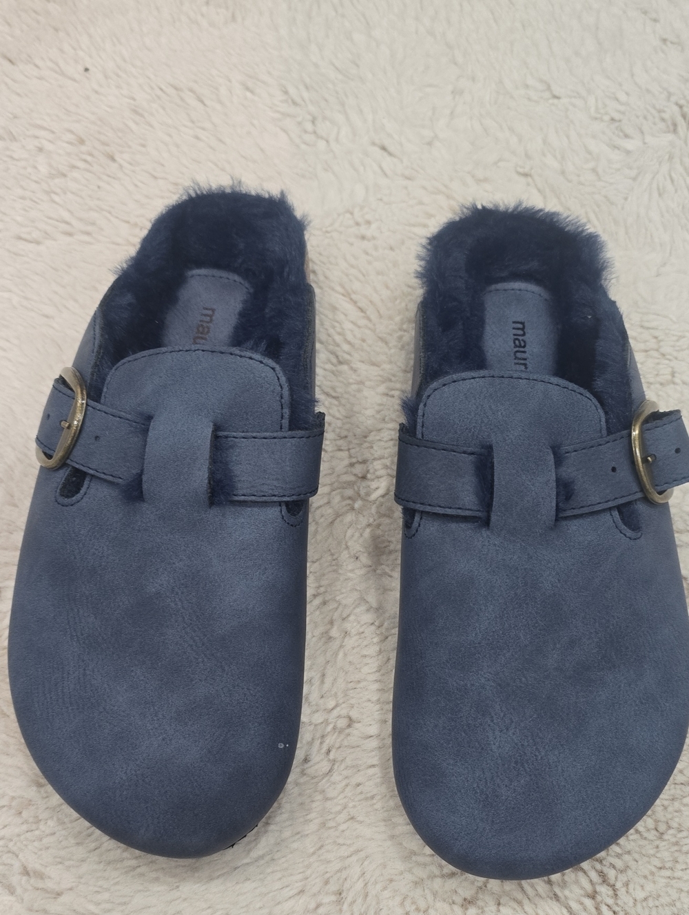 Maurices Navy Faux-Suede Fur-Lined Mule Clogs with Buckle